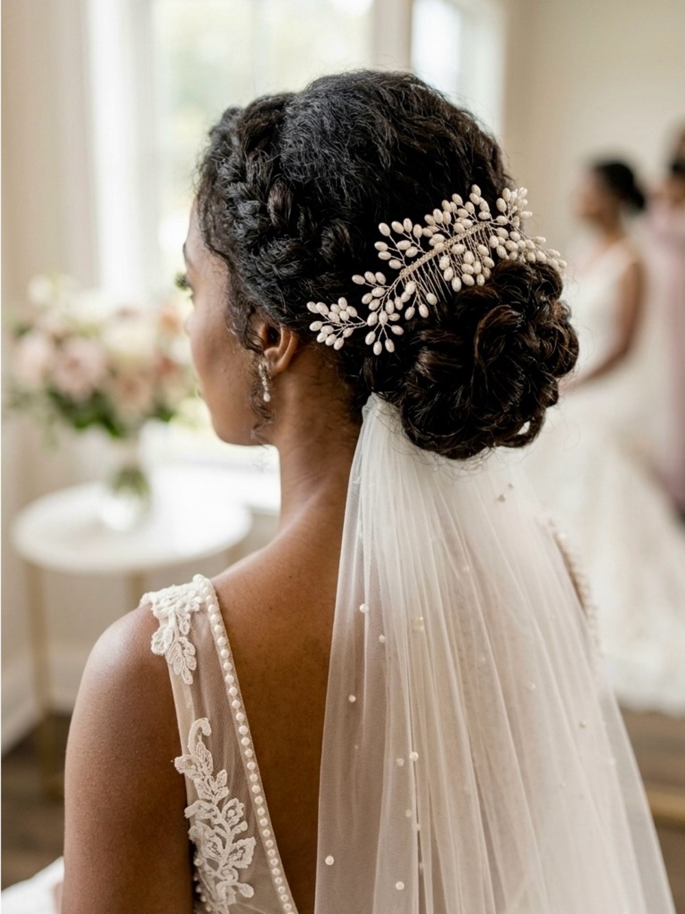 Delicate Pearl Bridal Hair Comb - Ivory long bendable flexible
